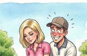 A blonde arrived for her first golf lesson