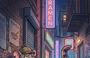 A tiny mouse steps out of a dark alley…