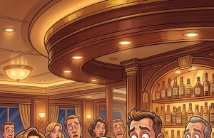 A sophisticated, elegant woman stepped up to the bar on a luxury cruise ship.