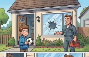 A boy was playing ball and accidentally broke a window at a nearby house.