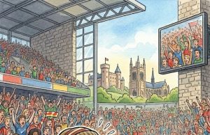 A guy took his blonde girlfriend to her very first football game