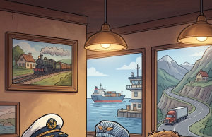 A train machinist, a ship captain and a truck driver are sitting in a bar