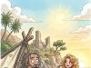 A man is stranded on a desert island
