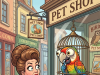 A lady is walking down the street to work and see’s a parrot in a pet store.