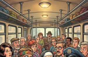 A nun is sitting on the bus when a hippie comes in and sits next to her…