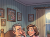 A husband and wife are lying in bed in the middle of the night.